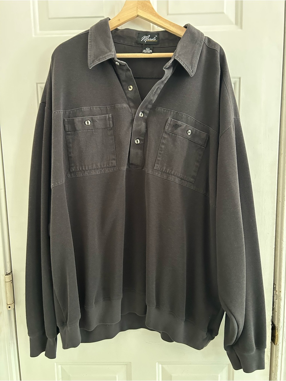 Vintage Men’s Merola Charcoal Black Long-Sleeve Pullover Polo Sweatshirt